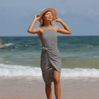 Casual Sleeveless Striped Midi Dresses 5 color