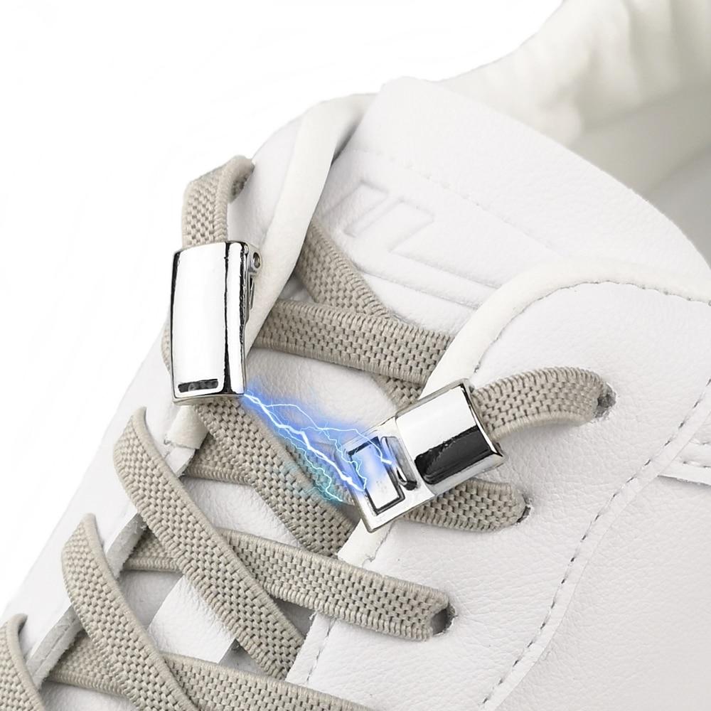 1Pair Magnetic Shoelaces Sneakers  Elastic shoelace Metal Lock Lazy Laces for Kids and Adult One size fits all shoe