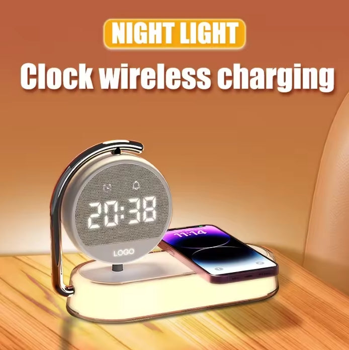 3 IN 1 LED Night Light 3 Lights 360¡ã Rotate Clock Alarm Clock Desktop Mobile Phone Wireless Charger for Bedroom Smart Phones Room Decor