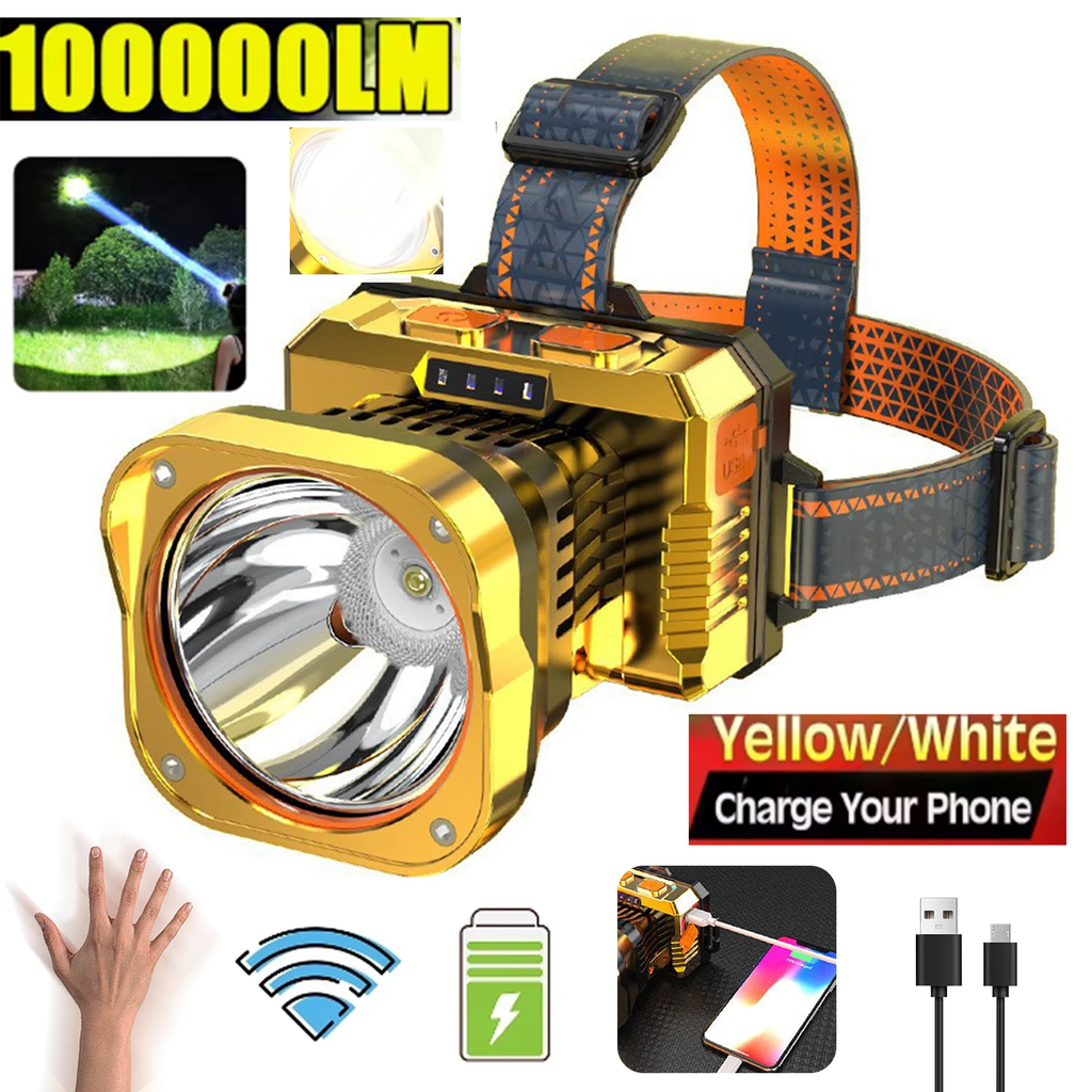 100000Lumens Sensor XPG Headlamp with 2000mAh Rechargeable Lithium Battery Camping Fishing Hiking Multi Headlamp High Intensity Lighting/Emergency