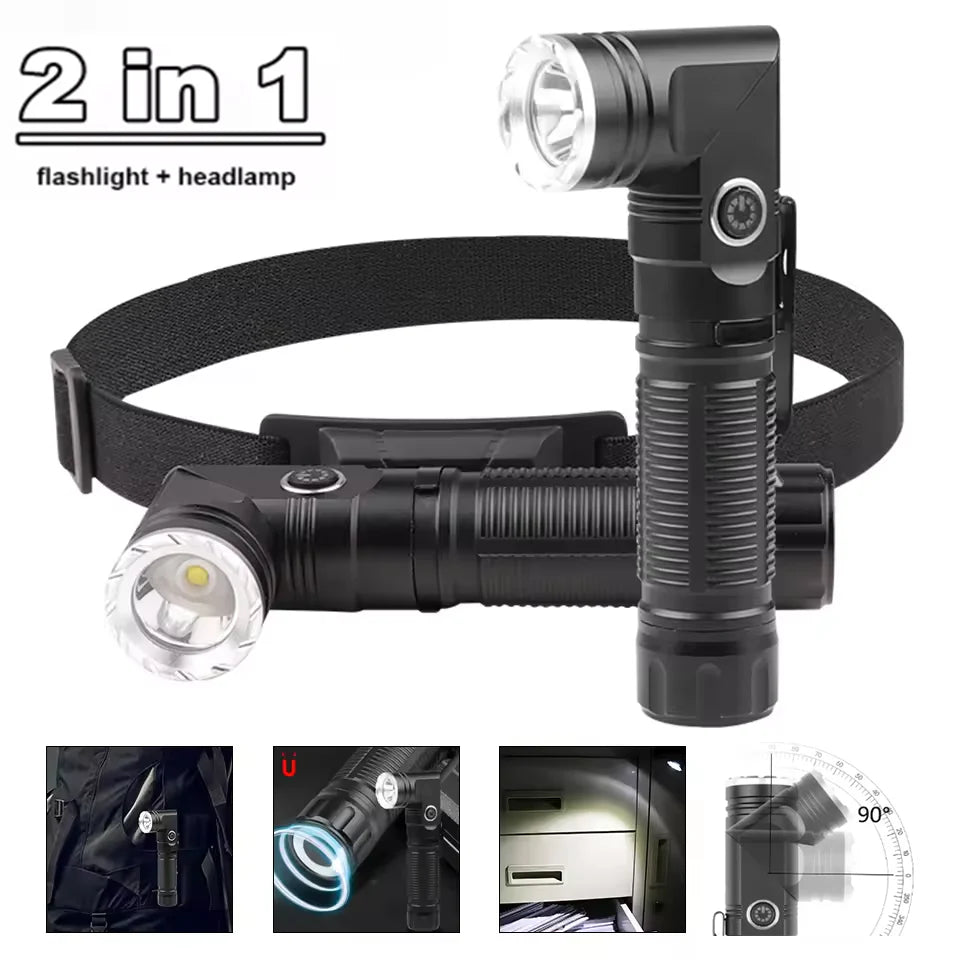 Super Bright 90° Rotation Flashlight Headlight High Power Head Lamp Rechargeable Waterproof Hat Clip Flashlight with Tail Magnet