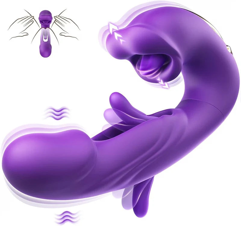 3-in-1 Clitoral Stimulator – Licking, Sucking & Vibrating Rose Toy with 7 Speeds, Waterproof & Body-Safe Silicone