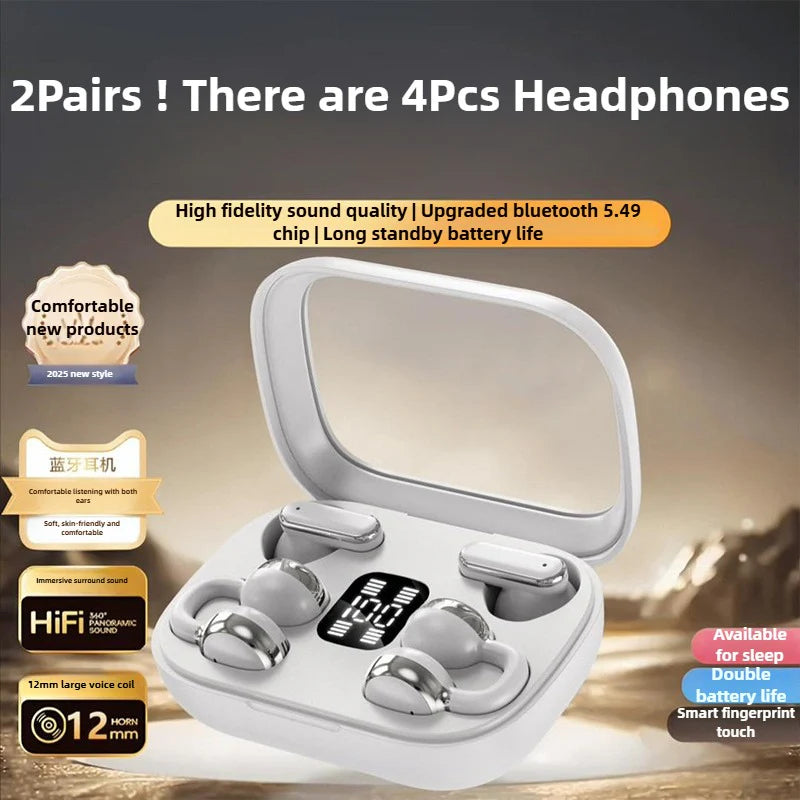 4Pcs/2 Pairs TWS Wireless Bluetooth Headphones Couple Earphones Stereo Sports LED Display 9D Four Headset for Double People