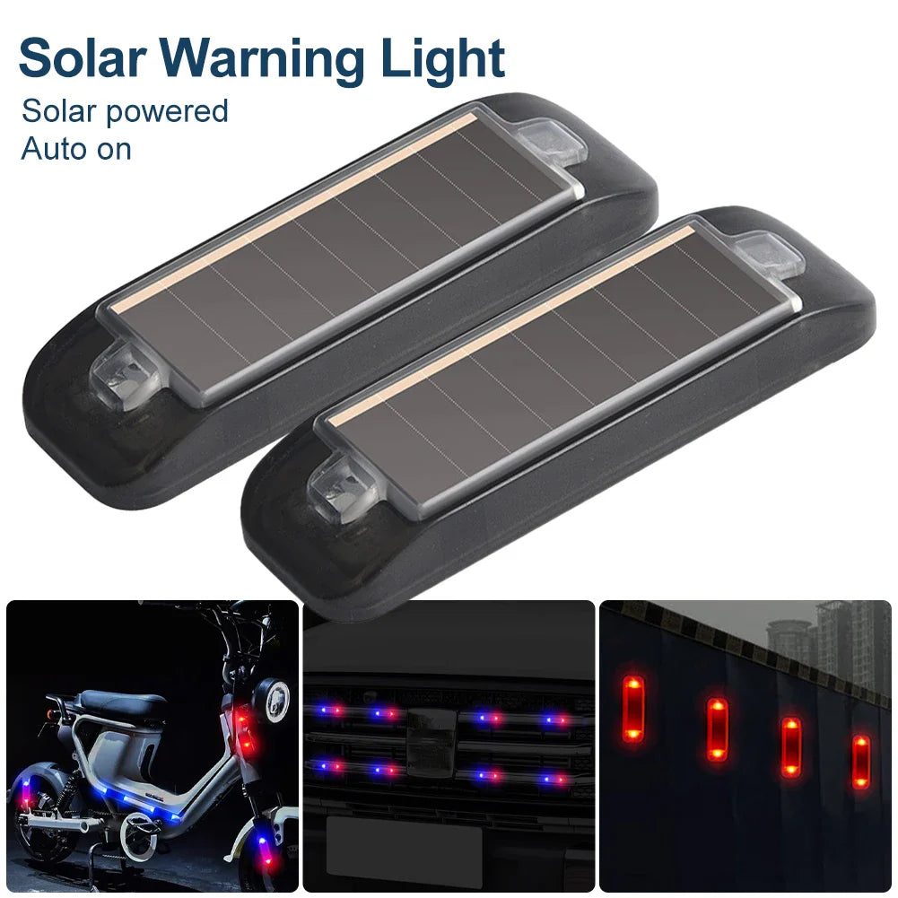 2Pcs Car Solar Flash Warning Light High Brightness LED Warning Light Auto LED Side Marker Lights Anti-theft Lamp For Bike Motorcycle