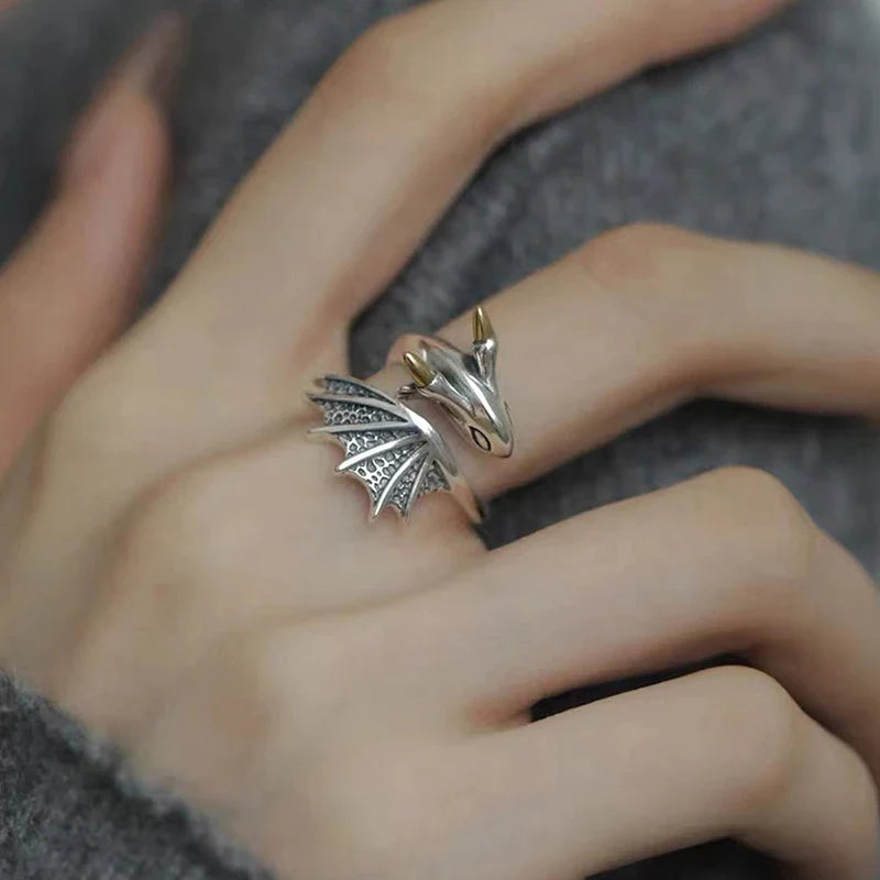 Metal Dragon Rings Punk Retro Animal Adjustable Finger Ring Hiphop Men Women Jewelry Unique Dragon Ring Cool Jewelry