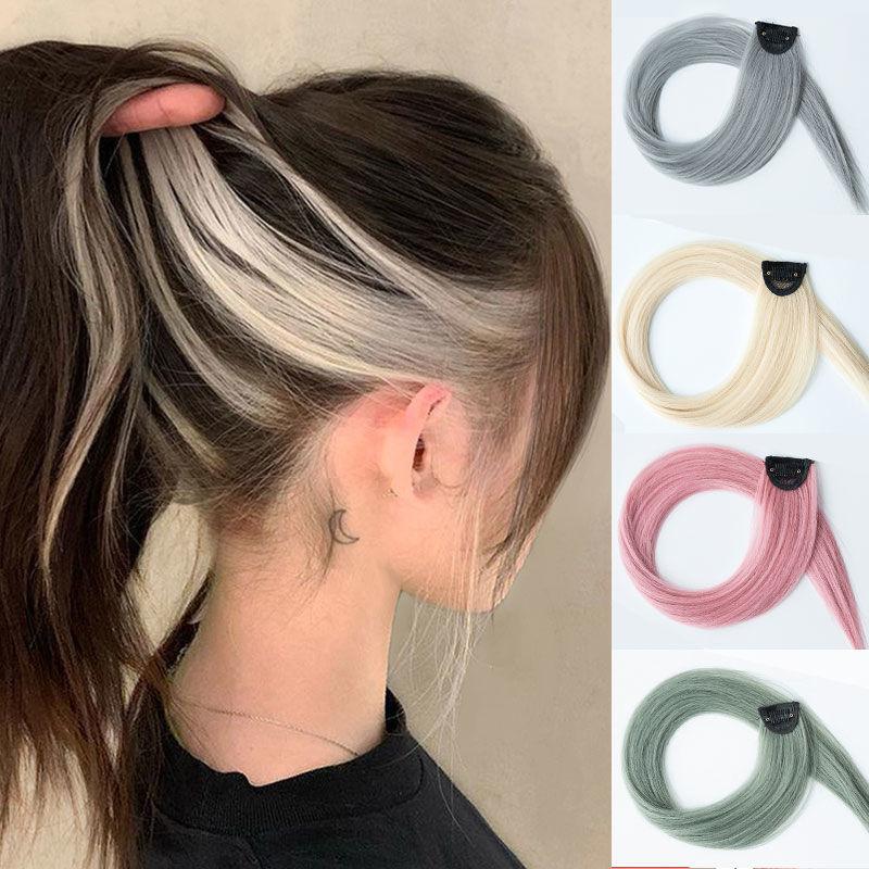 Synthetic Colored One Clip In Hair Extensions 24 Inches Highlights Straight Long Hairpiece For Women And Kids Hair Hairpieces