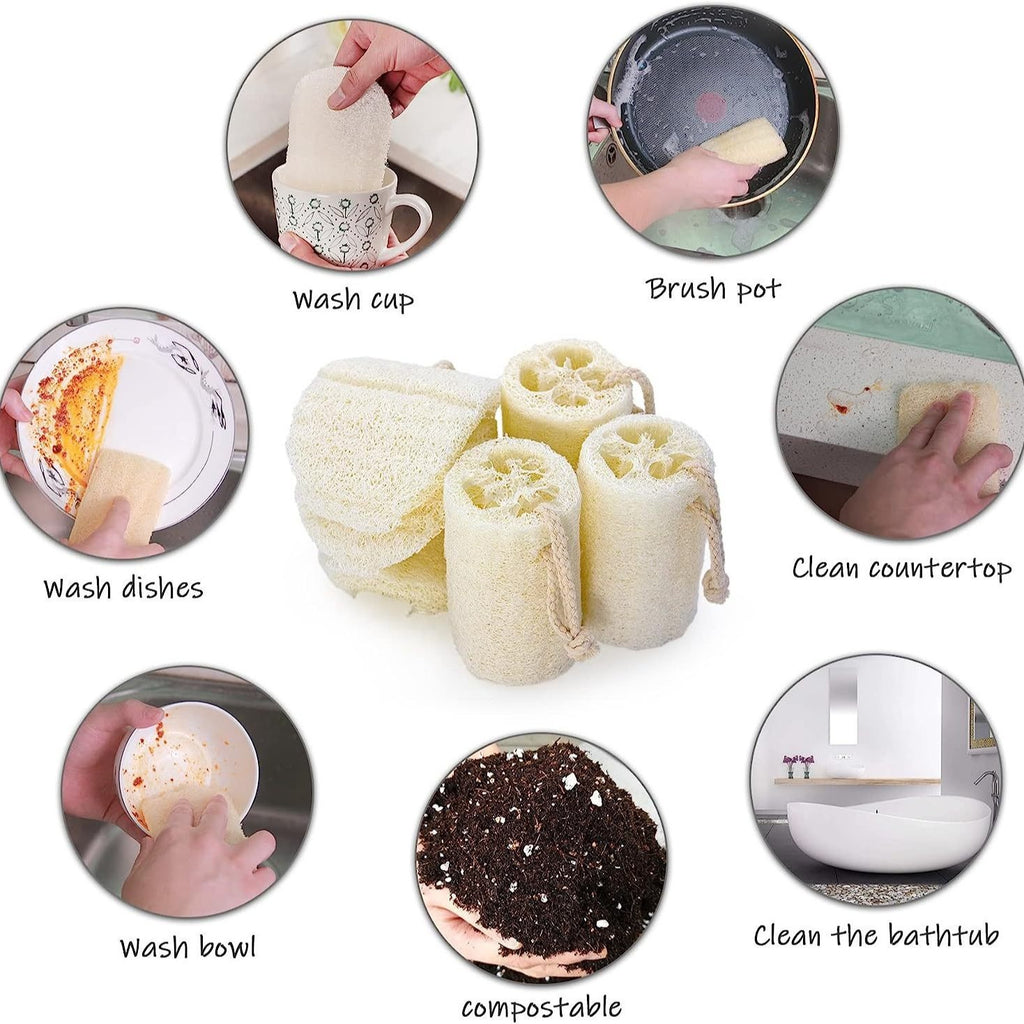 5Pcs Body Shower Loofah Sponge Natural Loofah Exfoliating Bath Sponge White Premium Exfoliating Biodegradable Loofah