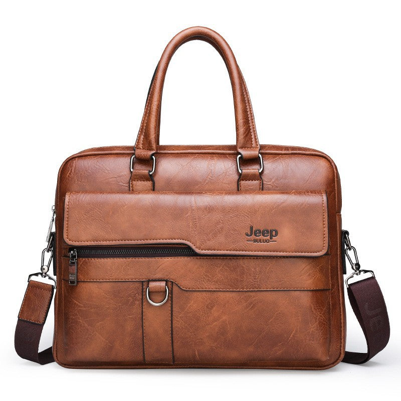 JEEP Man Business Briefcase Bag Split Leather High Quality Men office Bags For 14 inch Laptop A4 File Causel