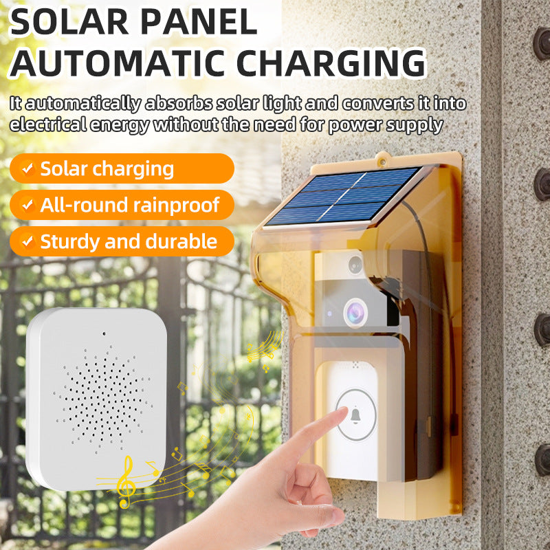Outdoor Wireless Doorbell with Solar Cover Camera Wifi Digital Door Peepholes Waterproof Smart Home Intercom Video Eye Ring Bell