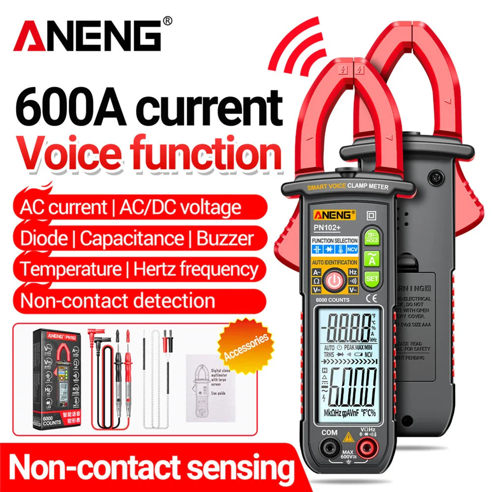 Smart Voice Clamp Meter Digital High-Precision Energy Meter 600A Current NCV Induction Electrician AC/DC Universal Multimeter