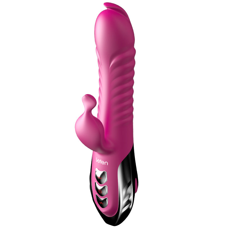Leten Silicone 39℃ Heating IPX7 Waterproof Magnetic Automatic Telescopic G Spot Clitoris Tongue Licking Vibrator Wand Massager