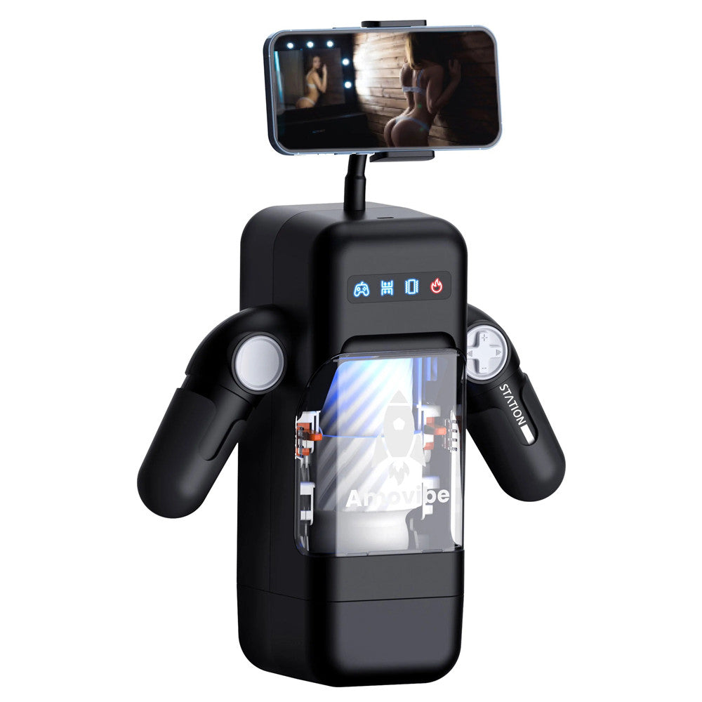 Heating Robot Masturbation Game Cup for Men Automatic Thrusting Vibrator Real Vagina Blowjob Male Masturbators with Phone Holder